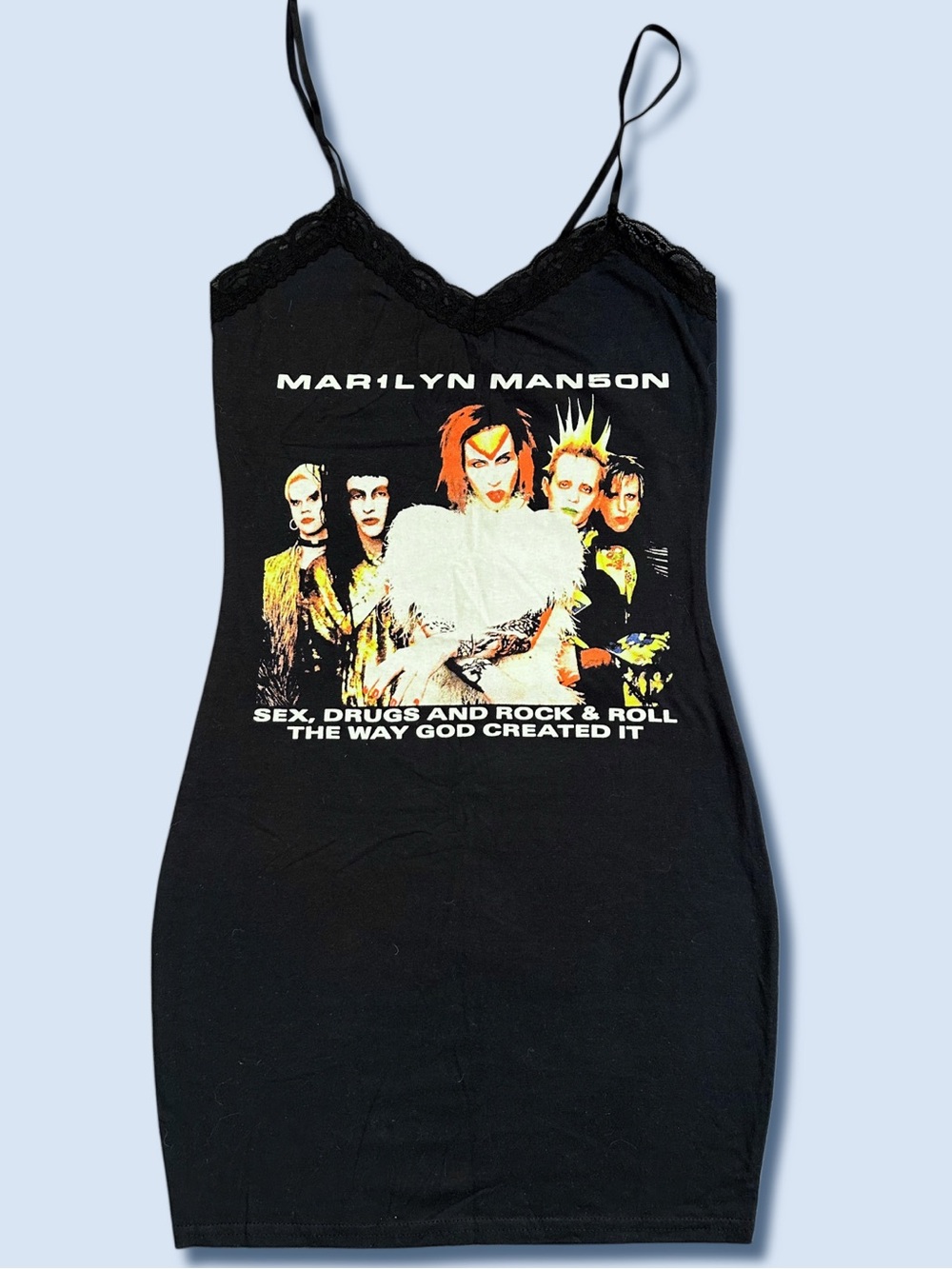 Marilyn Manson Lace Strap Dress- S Repurposed VTG Tour Band Tee Vera’s Eye Candy